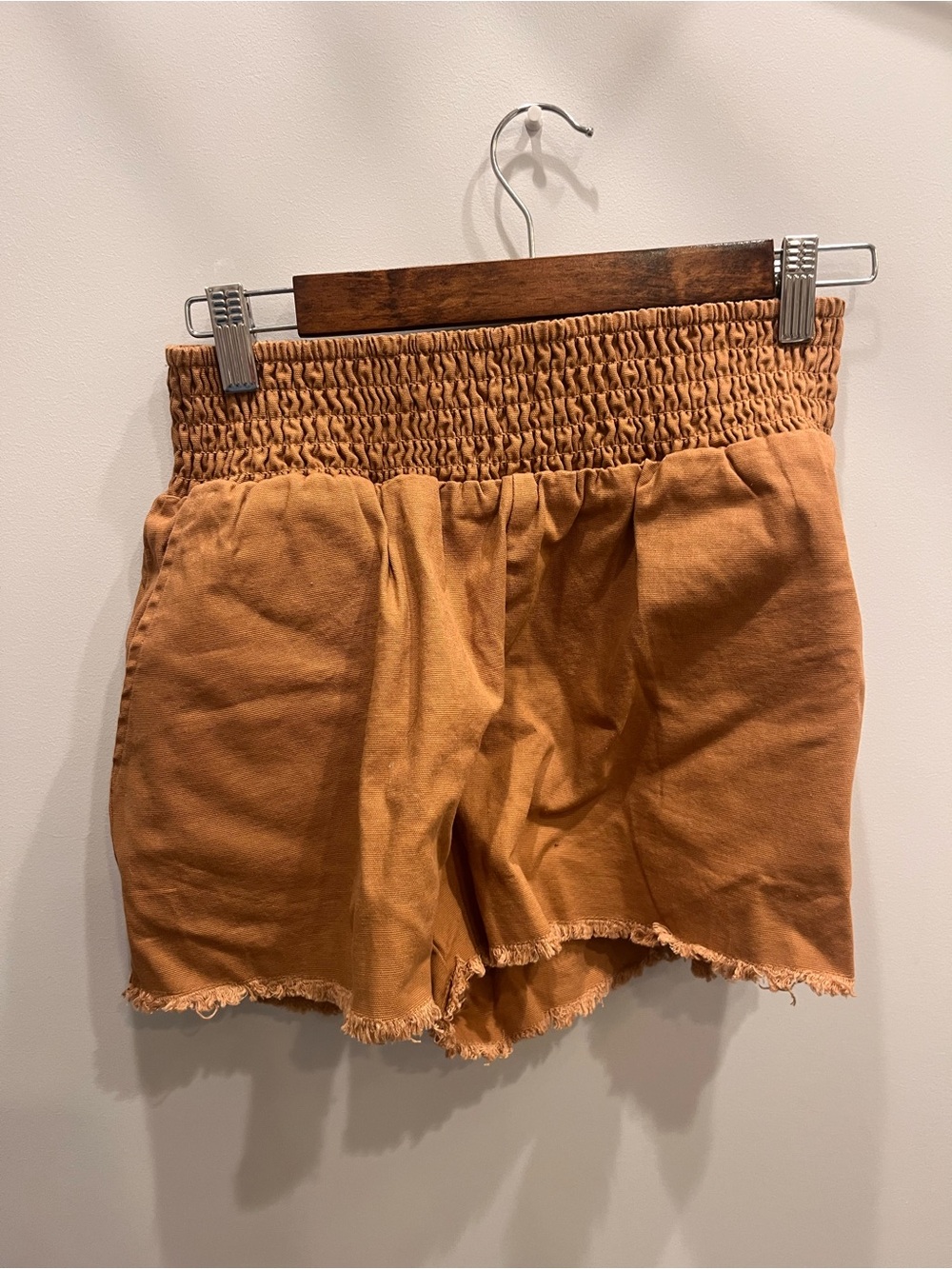 wild fable Smocked High-Waist Shorts in Rust